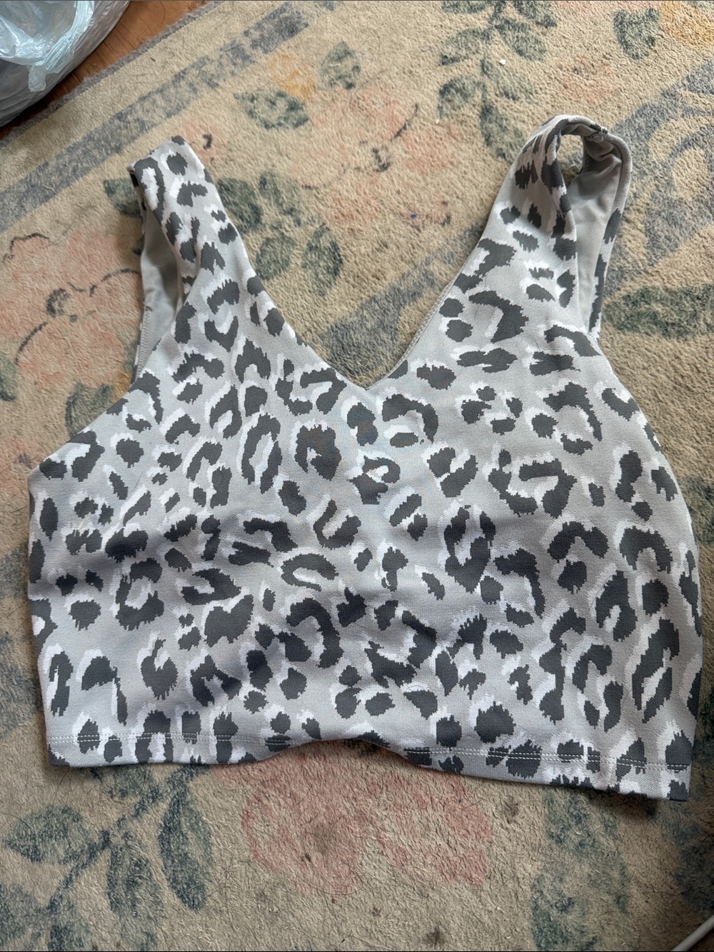 aerie Gray & White Leopard Print Sports Bra